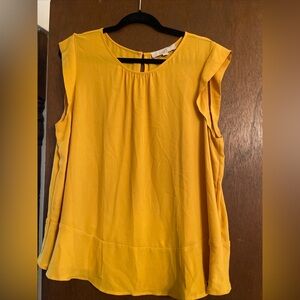 LOFT Flutter Sleeve Blouse Yellow Top Size XL